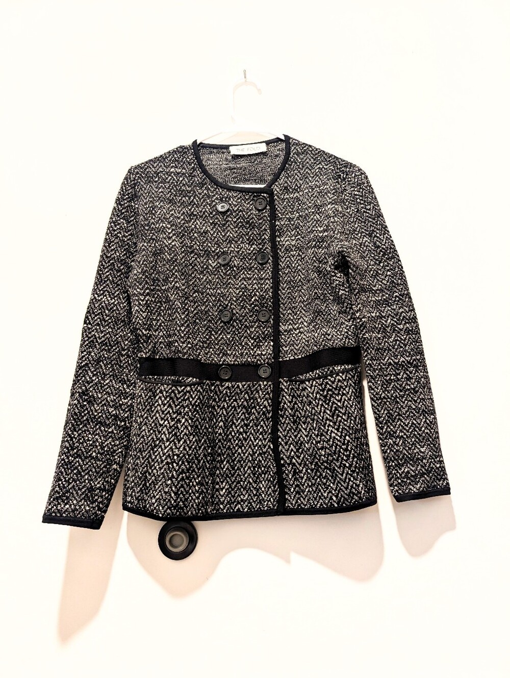 The Fold London Black White Tweed Double-Breasted Minimalist Blazer